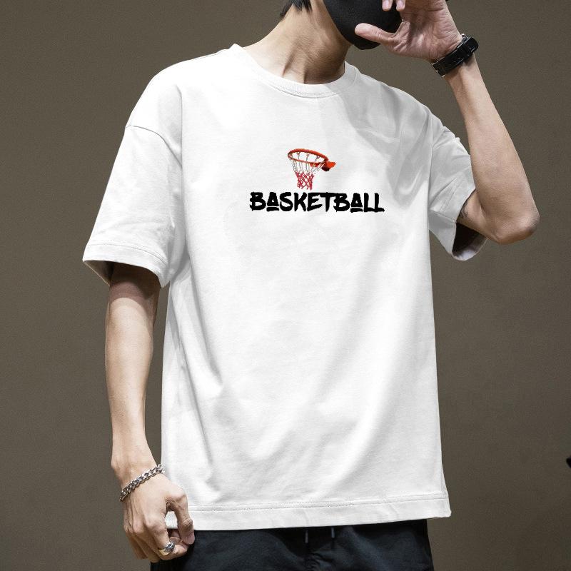 Хлопковая футболка с коротким рукавом Мужская Летняя Модная с принтом Футболка с круглым вырезом Свободная Модная Дышащая