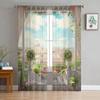 European Style Building Balcony Scenery Tulle Window Curtains Living Room Organza Sheer Voile Curtain Bedroom Kitchen Home Decor