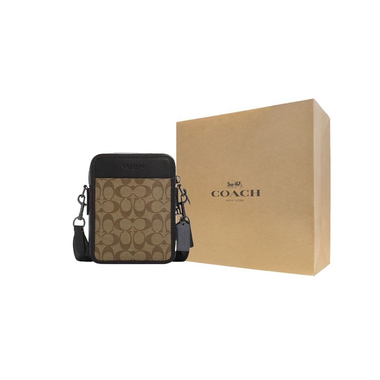 Coach Салливан 16 Сумка через плечо Crossbody Маленькая мужская сумка на плечо с молнией, многофункциональными карманами, покрытым холстом и фактурной кожей CC090-QBTUP