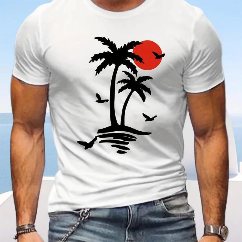 Funny Palm Tree Print T-shirts for Men Tshirts Graphic Clothing Spring Holiday Short Sleeve Loose Oversized Tops Boys Tees