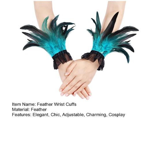 Women's Feather Wrist Cuffs Gothic Feather Fingerless Gloves Wristband Mesh Cuff for Halloween Cosplay Costume Accessories