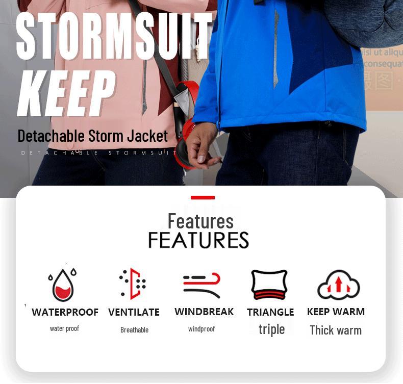 Мужская и женская уличная ветрозащитная куртка: Мужской отстегивающийся костюм-двойка, трехслойный водонепроницаемый и ветрозащитный костюм для альпинизма
