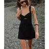 Spring New Arrival Linen Blend Strap Short Black Dress Women's Clothing Casual Elegant Dress 8651396