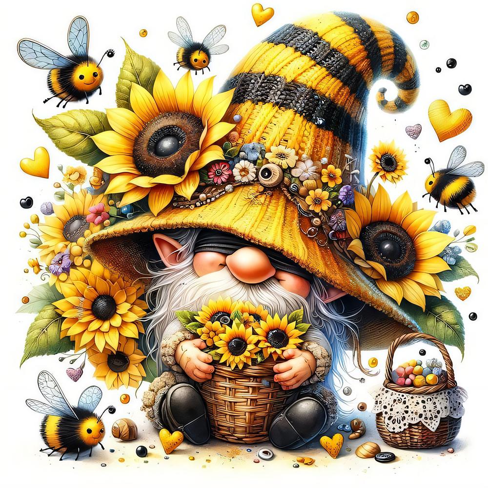 5D Diamond Painting Sunflower Bee Gnome Kit Diamond Art Diy Craft Home Wall Decor Full Drill Craft Kit for Adults Gift