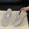Liyke Новая Мода Блестящие Клинья на Платформе Шлепанцы Женские С Открытым Носком ПВХ Прозрачные Сандалии Женская Обувь Высокие Каблуки Zapatos Mujer