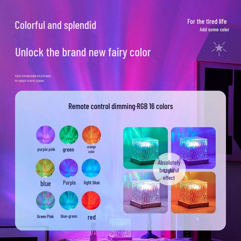 Ripple Aurora Flame Rotating Night Light - Creative Bedside Mood Lamp Projector