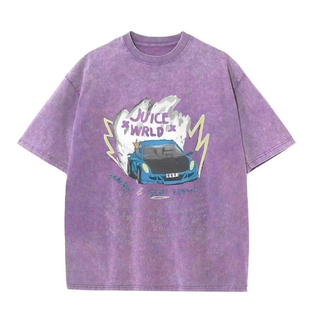 Ретро стираная винтажная футболка мужская и женская рэперская футболка Juice Wrld с капюшоном ретро стираная винтажная футболка