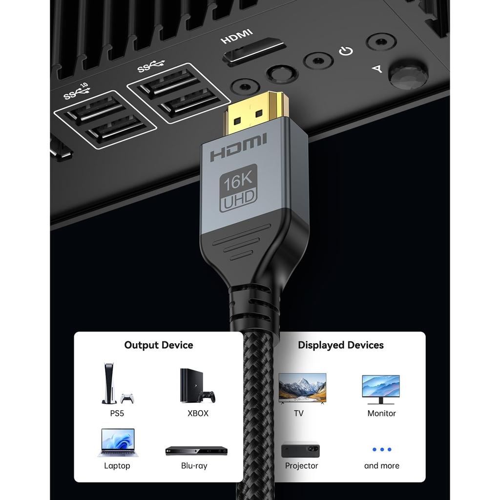 16K 8K HDMI Cable 96Gbps High Speed HDMI 2.2 Cable 16K@60Hz 8K@120Hz 4K@480Hz HDCP 2.2&2.3 Dynamic HDR For Roku TV/HDTV/PS5/Blu-ray/Projector