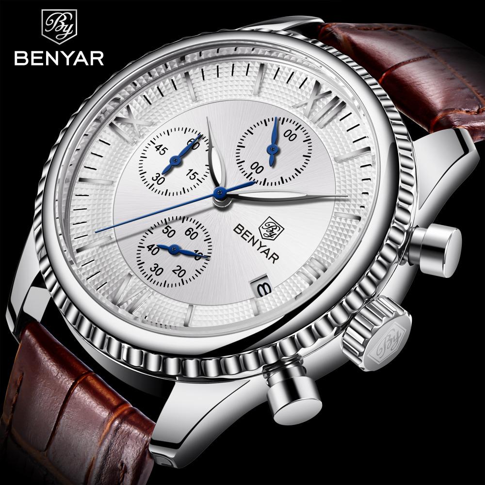 BENYAR Мужские часы, модные лучшие люксовые бренды, кварцевые спортивные часы с хронографом, военные золотые часы