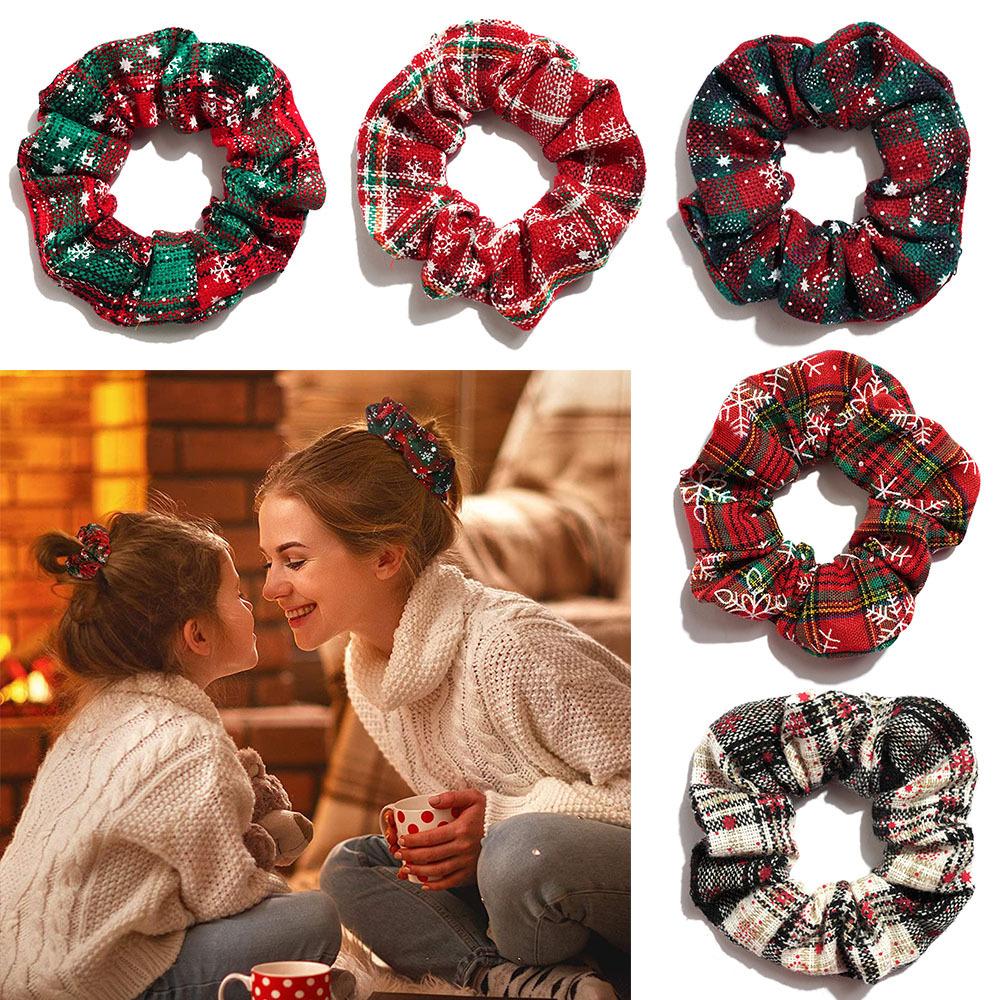 Wind Christmas Pig Large Intestine Ring, Christmas Hair Accessories Plaid Hair Band Head Flower Women'S Headdress