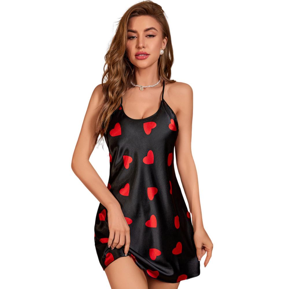 Ice Silk Pajamas Summer Breathable Thin Short Skirts Women's Home Clothing Simulated Silk Suspender Skirts Sexy Pajamas