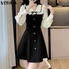 Women Summer Ruffle Lapel Long Sleeve Dresses