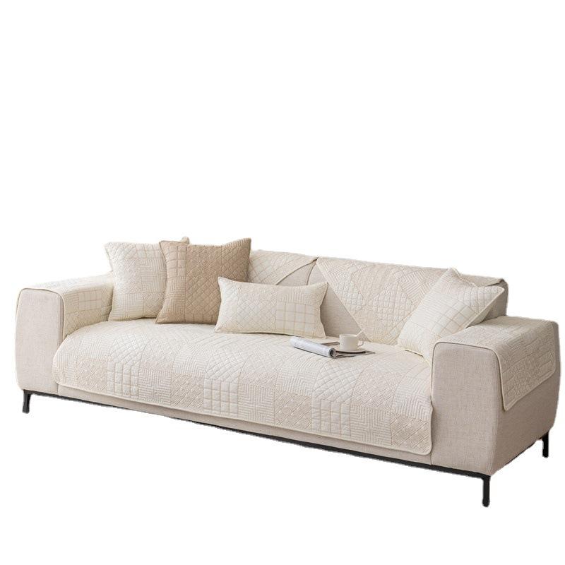 Всесезонная универсальная однотонная стираная хлопчатобумажная ткань, стеганая подушка для дивана с вышивкой, современное простое противоскользящее полотенце для диванной подушки