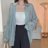 Chiffon Women Shirt Blouse Solid Color Female Loose Cardigan Casual Long Sleeve Top