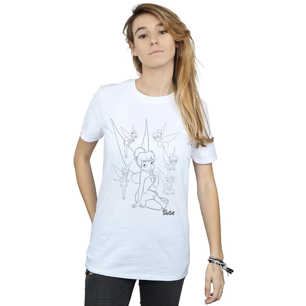 Disney Womens/Ladies Tinker Bell Collage Sketch Cotton Boyfriend T-Shirt