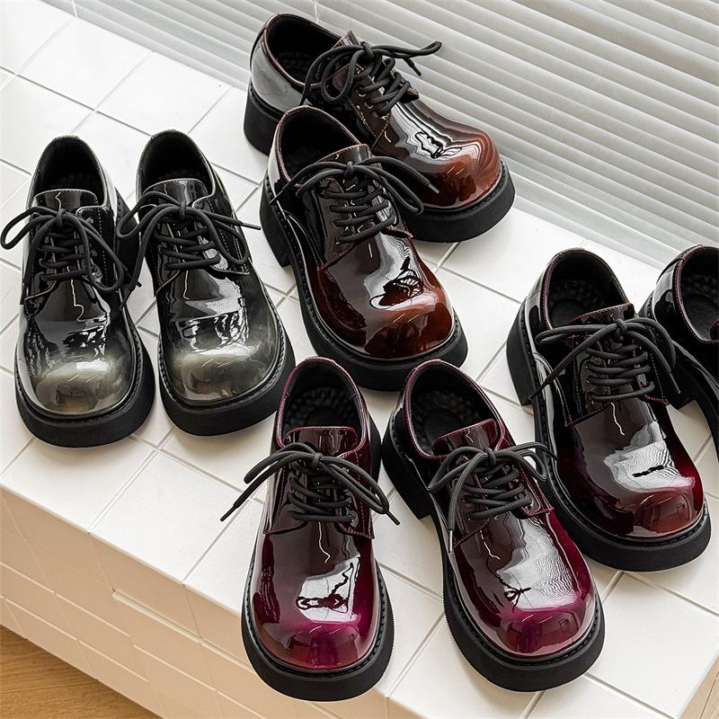 Микки повседневная кожаная обувь большая голова толстая подошва внутренняя танкетка личность 9522 обесцвечивание серый, коричневый, красный, фиолетовый-J