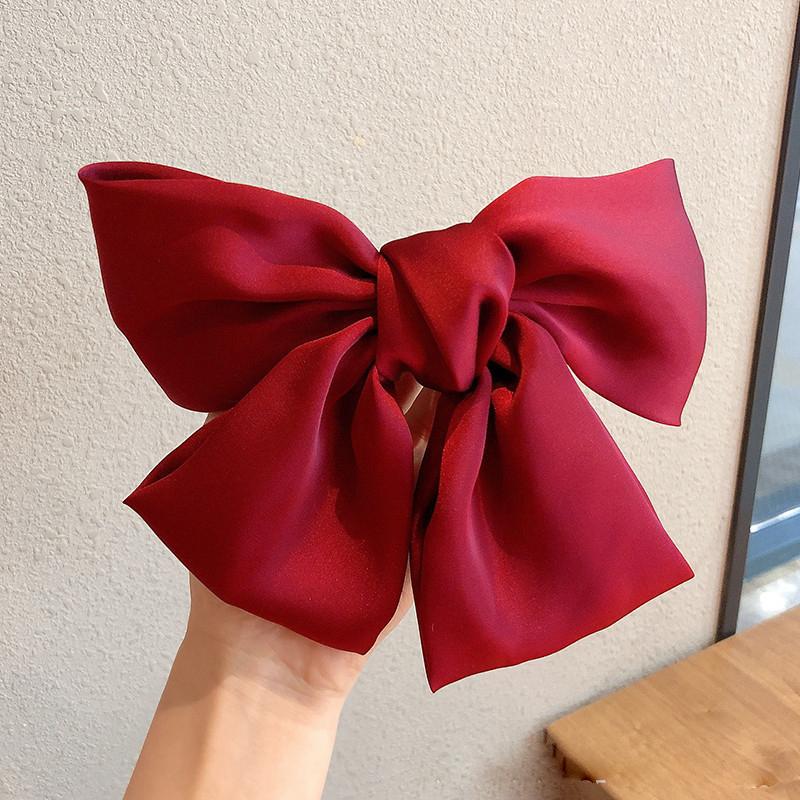 New Bow Ribbon Hair Clip Women Fashion Solid Bowknot Satin Hairpin Rubber Band Girls Ponytail Clip Hair Accessories