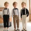 Children's Formal Wear Spring Summer British Style Suspender Pants Set Boys' Casual Shirt Suit Little Boy's Host Performance Photography Outfit