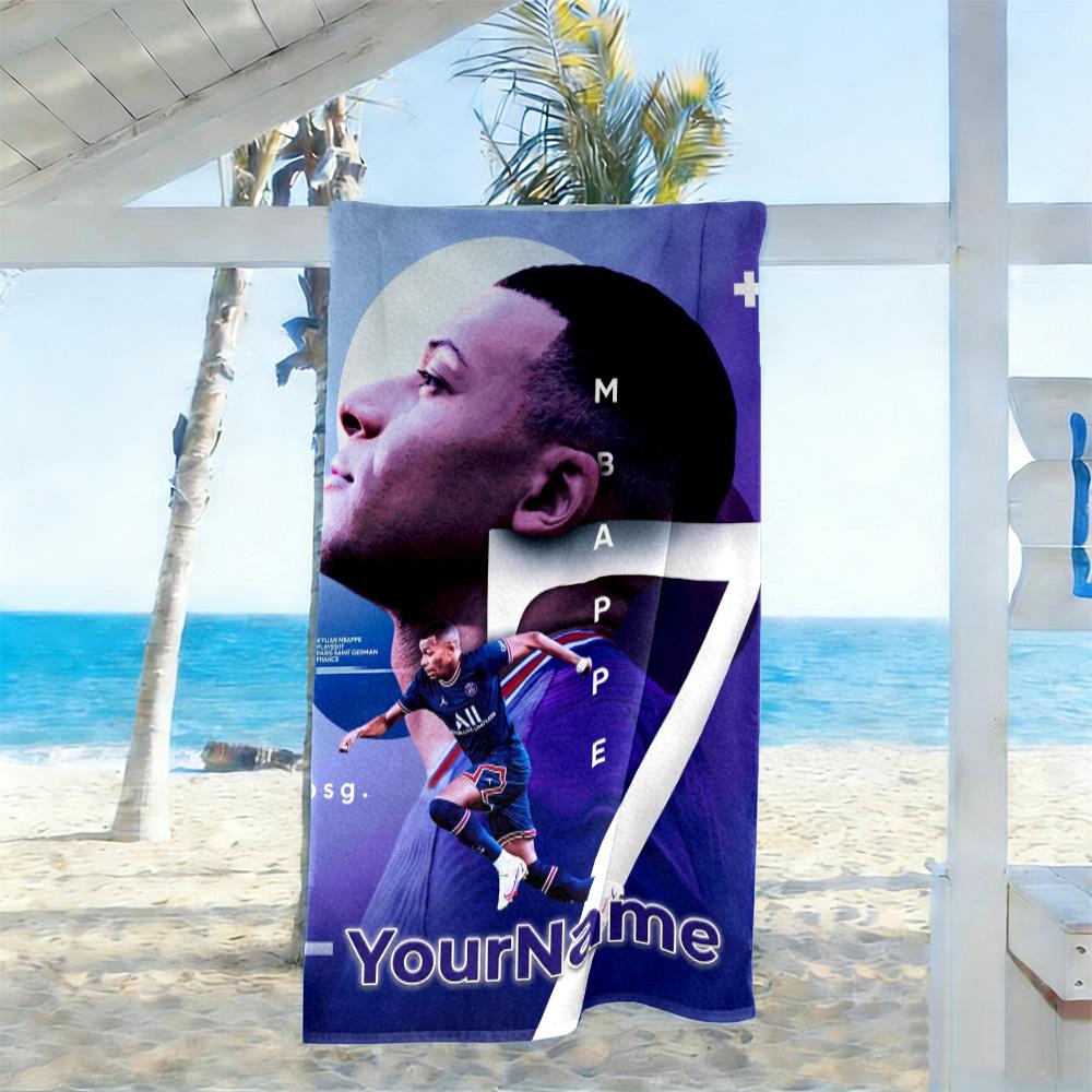 Mbappe Personalized Text Beach Towel Super Soft Microfiber Quickdry Fabric