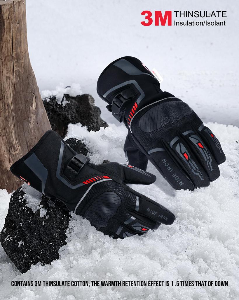 RIDEIRON Motorcycle Smartphone Cold Gloves, Winter, Waterproof, Compatible, Weather, Windproof, Protective, Fleece-Lined, Anti-Slip