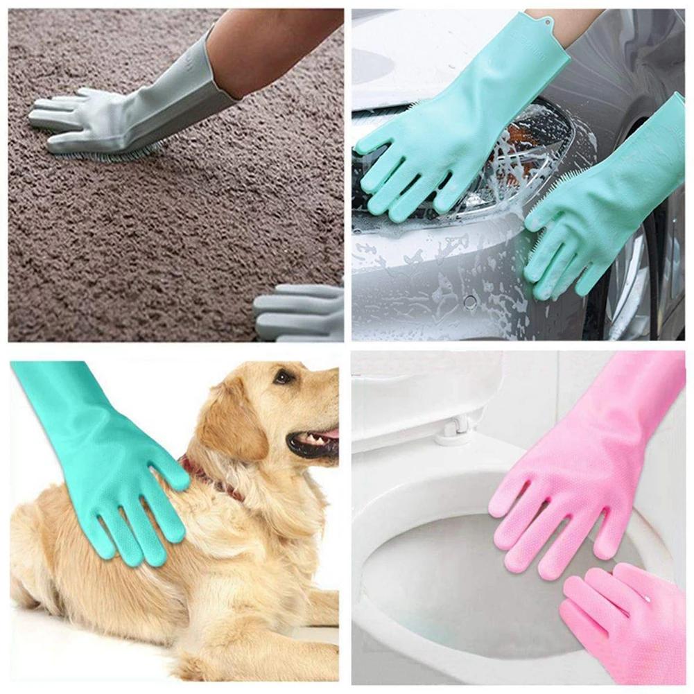 Dishwashing Cleaning Gloves Silicone Rubber Sponge Glove Household Scrubber Kitchen Clean Tools BPA Free