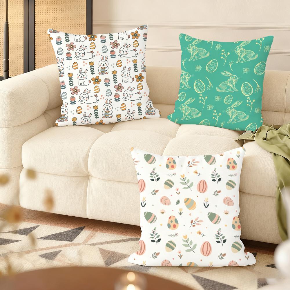 Easter Pattern Cushion Cover Soft Short Plush Pillow Cover Smooth Cozy Texture Aesthetic Cushion Case Home Decor