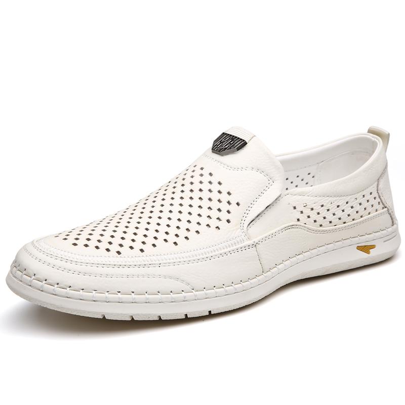 Мужская повседневная обувь 2025 года Дышащие мужские лоферы для отдыха и ходьбы Мокасины из натуральной кожи Перфорированные Слипоны Мужские туфли для вождения