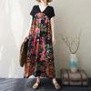 Новое летнее платье размера плюс 2025 года, свободное женское повседневное платье с V-образным вырезом и коротким рукавом, винтажное платье с цветочным принтом макси