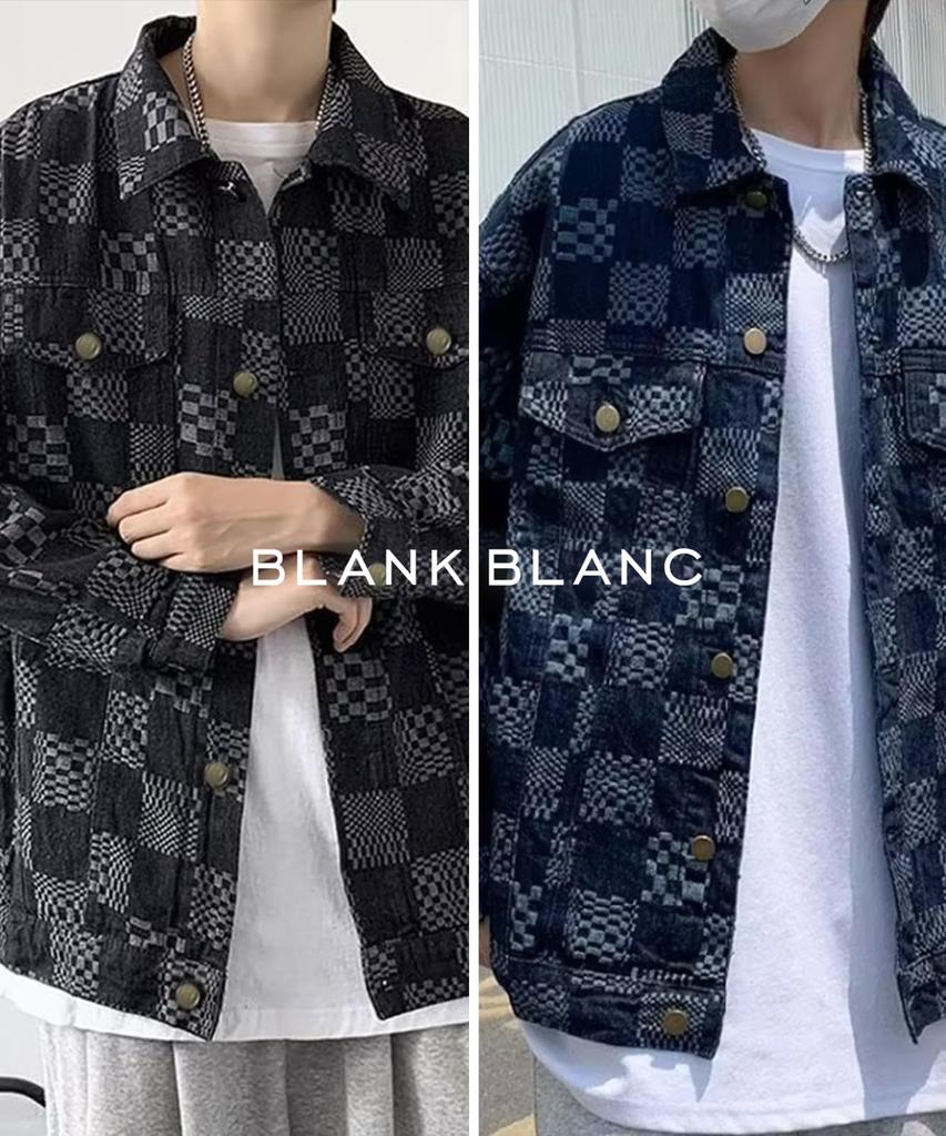 G Jean Blouson Plaid Pattern Denim Верхняя одежда с воротником и карманом Plaid Pattern Street Осень Зима Весна Зима Уличный стиль Harajuku Повседневный Студенческий