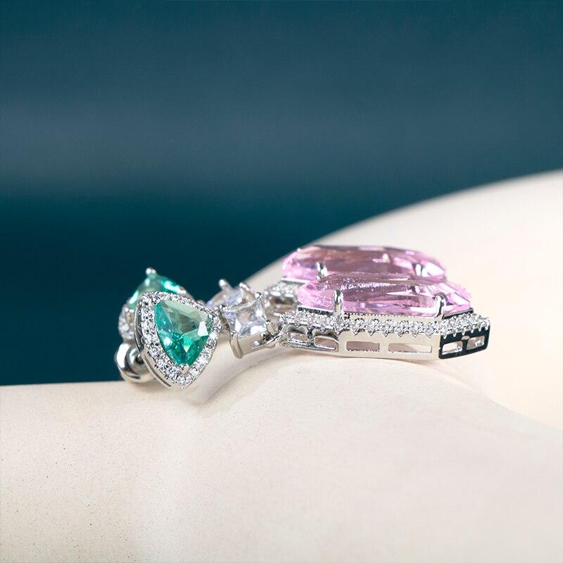 POMOiii Разноцветные женские серьги с кубическим цирконием для винтажной вечеринки, высокое качество, серебряные висячие серьги, ювелирные изделия