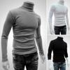 Fashion Long Sleeve Turtleneck Men Pullover Soft Solid Color Stretchy Knitted Shirt for Autumn Winter Top