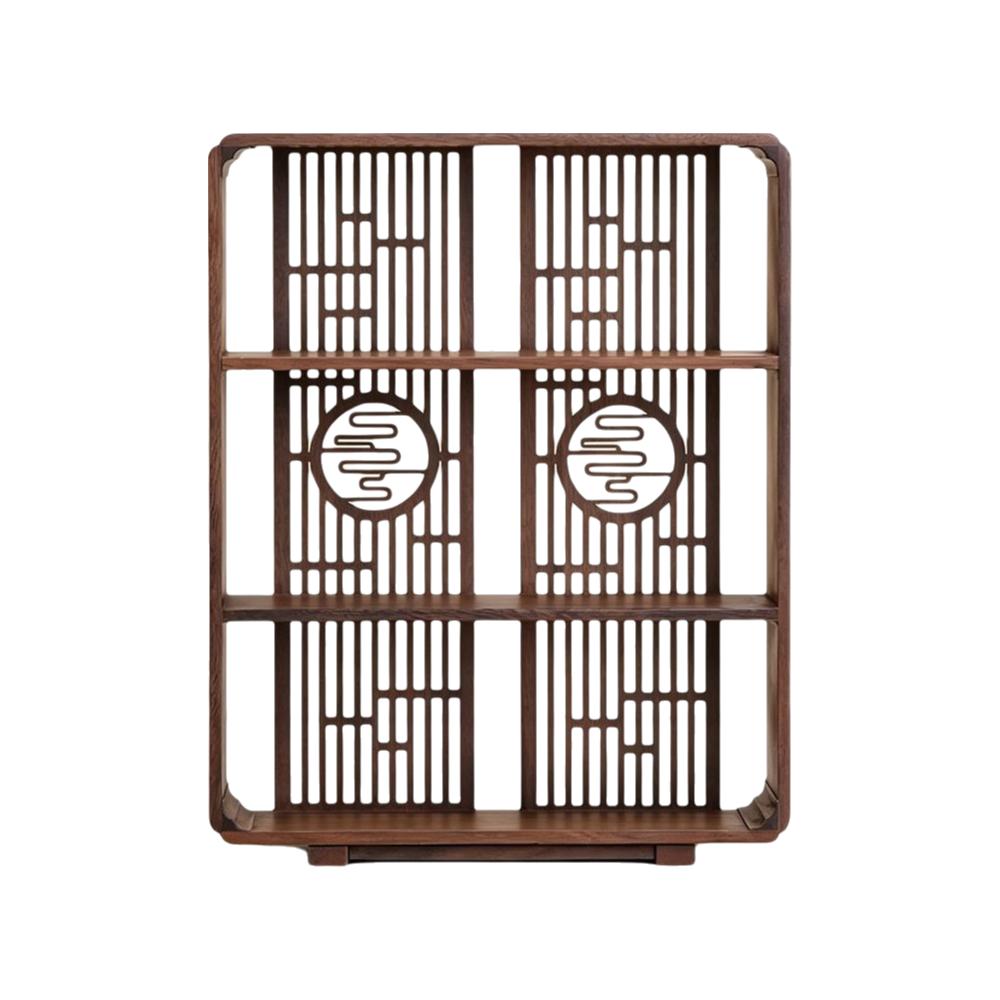 Window Lattice Chinese Walnut Display Shelf Walnut Wood Tea Organizer Living Room