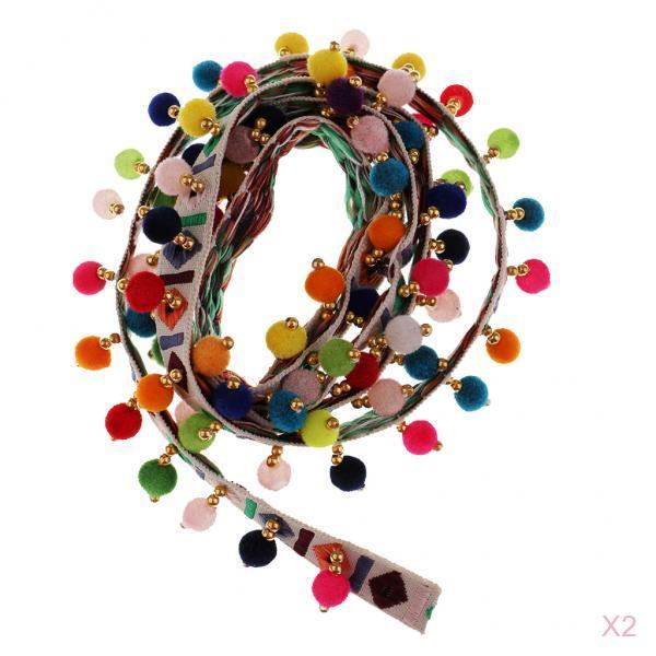 2 шт. кружевная жаккардовая лента с кисточкой и бахромой в этническом стиле с отделкой из шарика с помпоном, 1 ярд