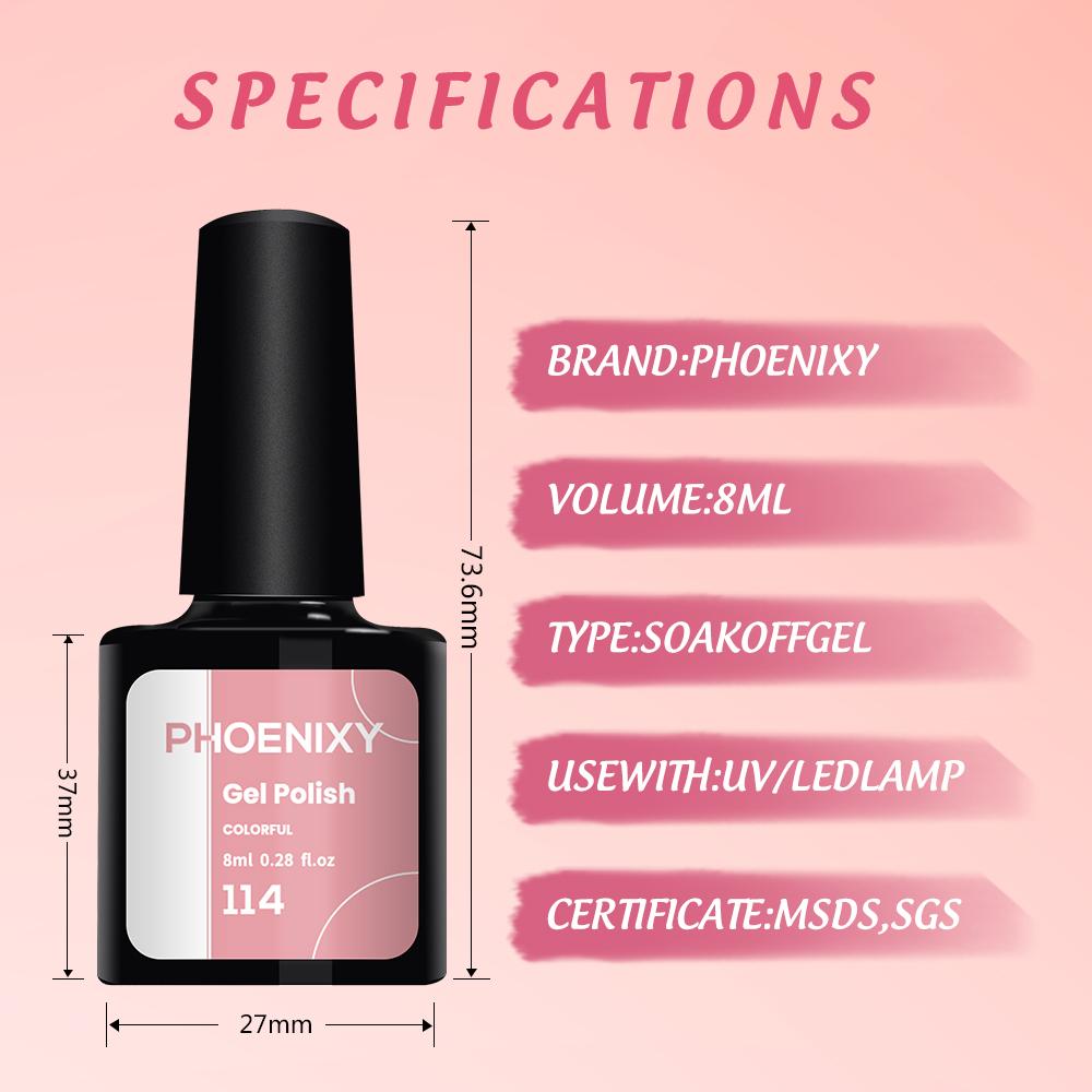 PHOENIXY, 8 мл, однотонный гель-лак для ногтей, замачиваемый цветной гель телесного цвета, розовый, фиолетовый, долговечный лак для ногтей, УФ-светодиодный лак для дизайна ногтей