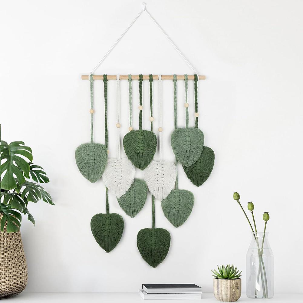 Wind Chimes & Hanging Decorations Bedroom Parts Handcrafted Woven Wall Tapestry: Leaf-Design For-Stylish Living Room Décor