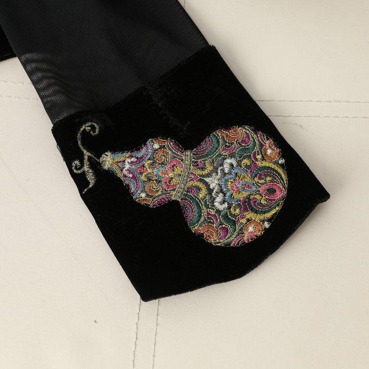 New Chinese Embroidered Long Sleeve Women's T-shirt - Black Velvet, Autumn/Winter Style