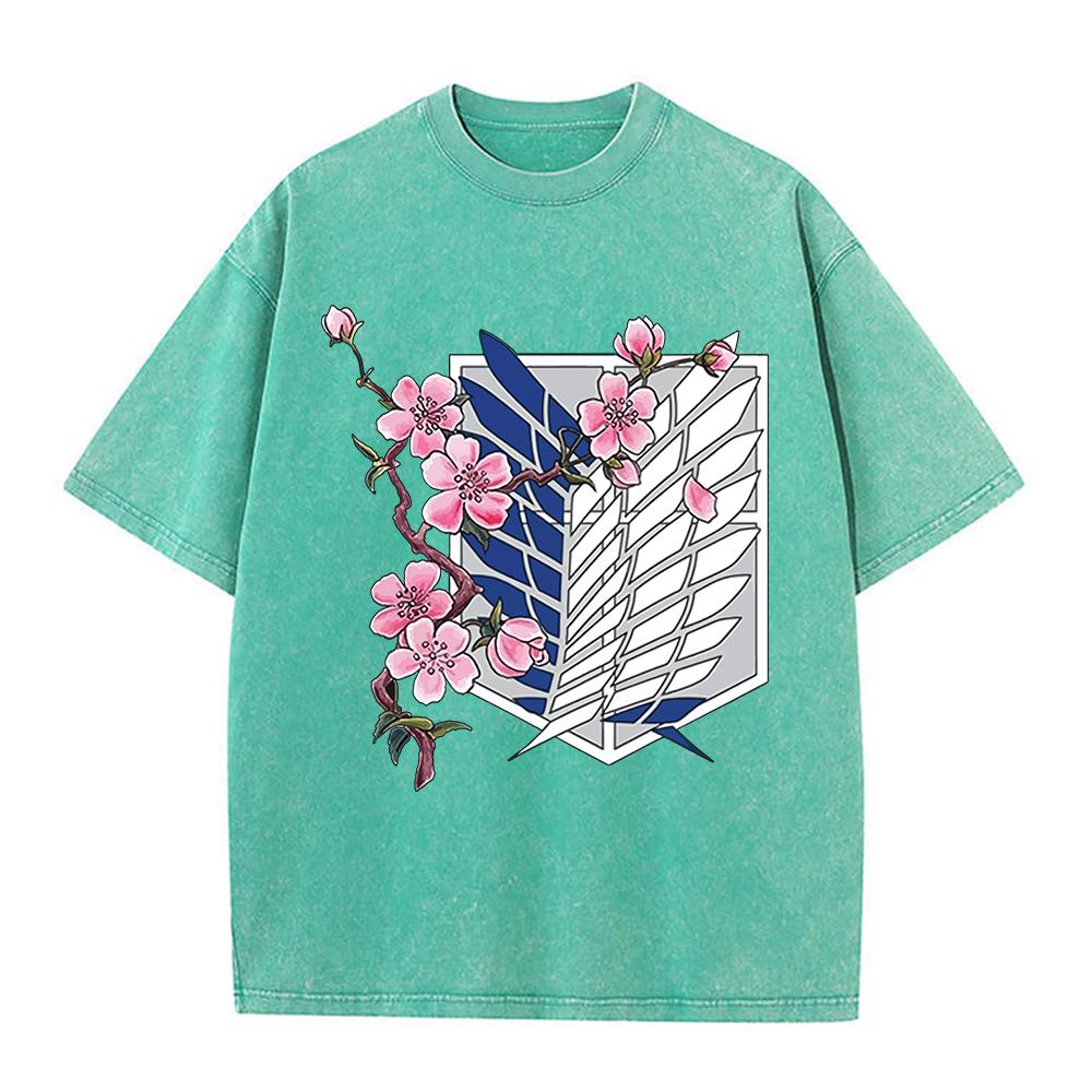 Цветы вишни и крылья свободы, вымытая ретро-футболка со снегом, мужская модная хлопковая одежда, футболки, хип-хоп, свободные повседневные топы