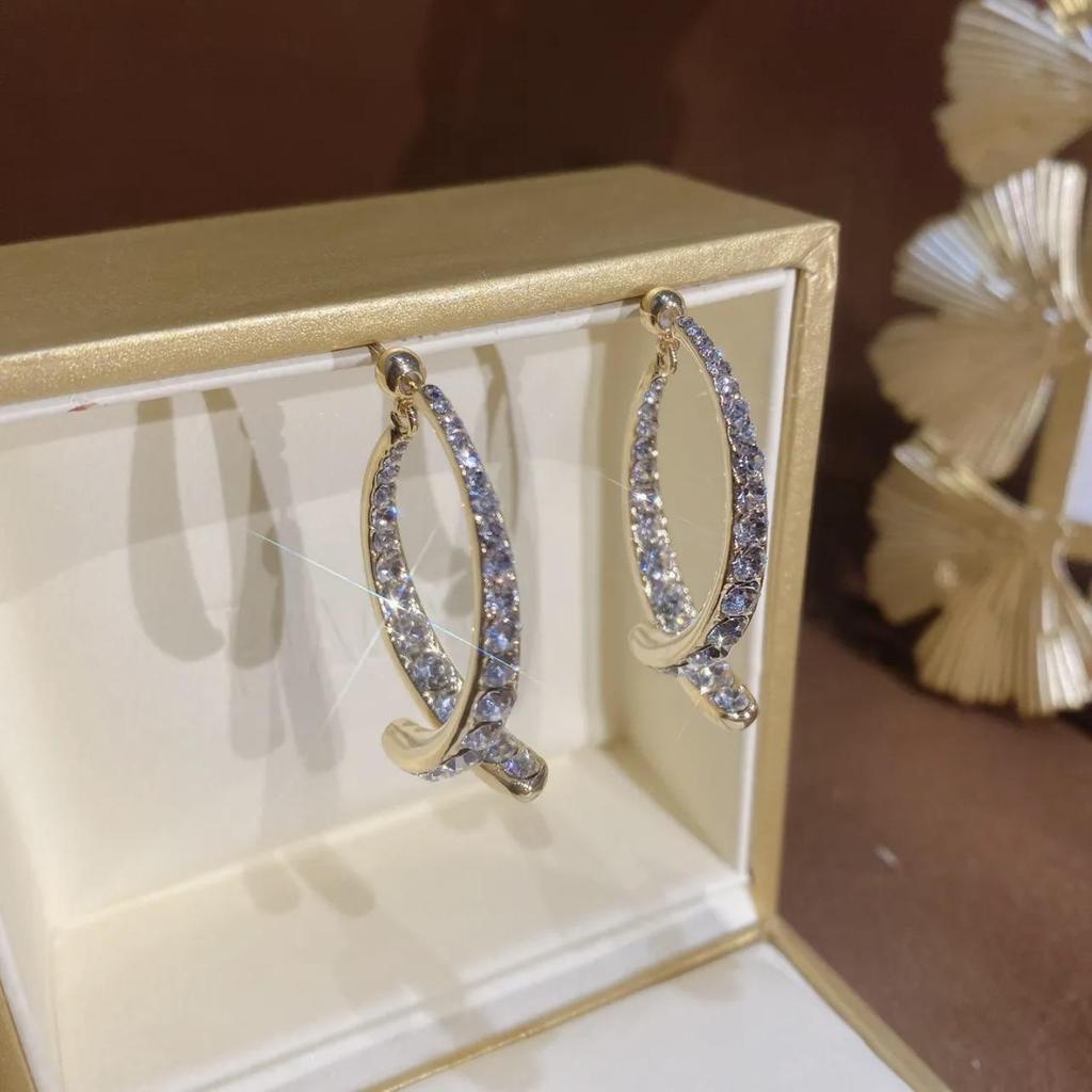 925 Silver Douyin Cross & Diamond Earrings: Front-Back Dynamic Twisted Fairy Design