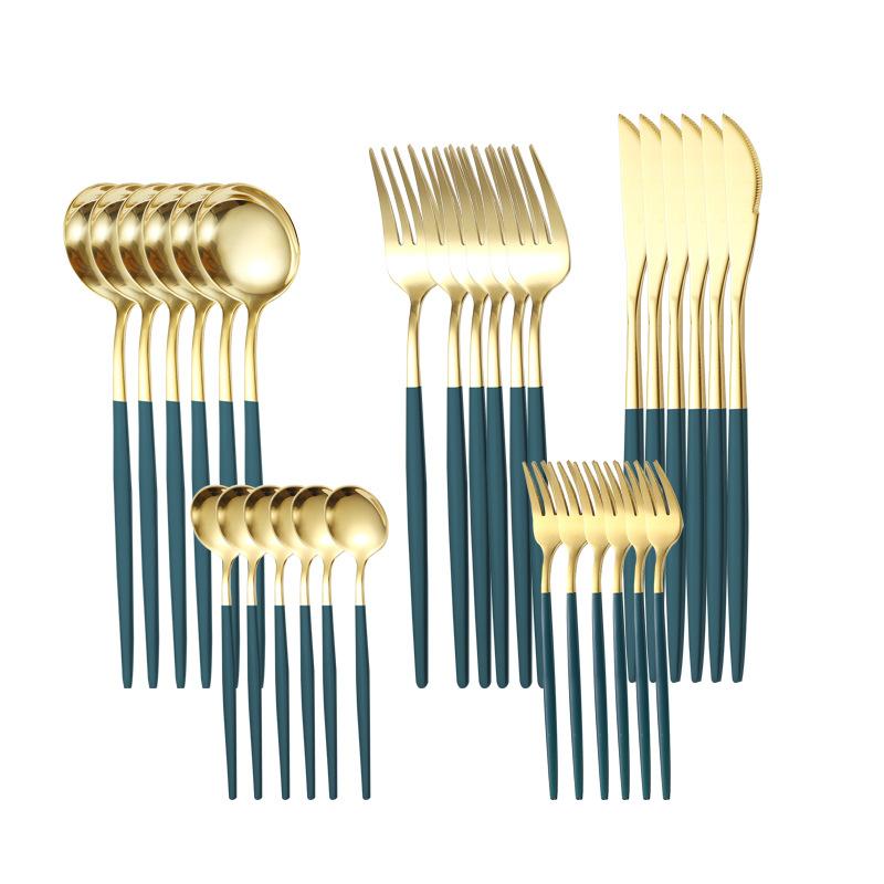 30 шт., набор столовых приборов черного золота, палочки для еды, нож, вилка, ложка, золотая нержавеющая сталь, корейский набор посуды, роскошный набор посуды