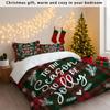 Comforter 3Pcs Checkered Christmas Print Coreless Bedding Set Multiple Size Bedrooms Dormitories All Season Comfortable Machine Washable