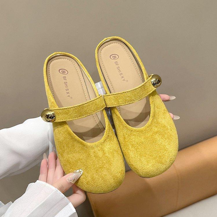Французские ретро туфли-лодочки для женщин на весну 2025 года, с мягкой подошвой, желтые туфли на плоской подошве
