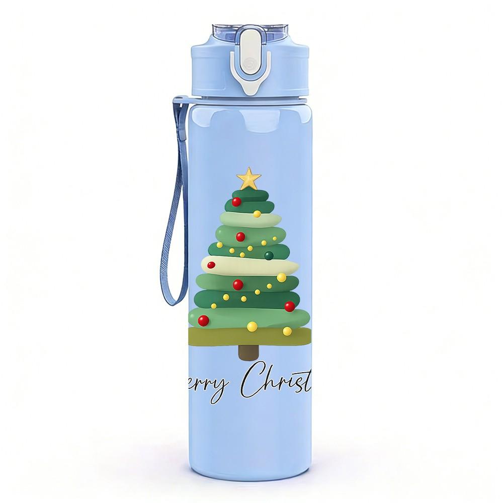 1PC Simple Christmas Tree Text 750ml Color Plastic Sports Water Bottle Leakproof Flip Straw Lid Suitable for Sports Office Home Use