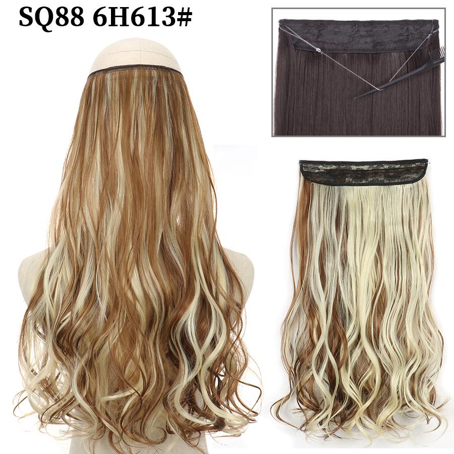 MISS WIG Synthetic Invisible Fish Wire No Clip Wavy Hair Extensions Long Hairpiece Natural Black Brown Blonde for Women Fake Hair Piece