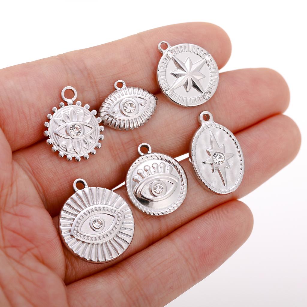 3pcs Stainless Steel Gold Color Plated Rhinestone Evil Blue Eye Charms Necklace Bracelet Earring DIY Jewelry Making Accessories