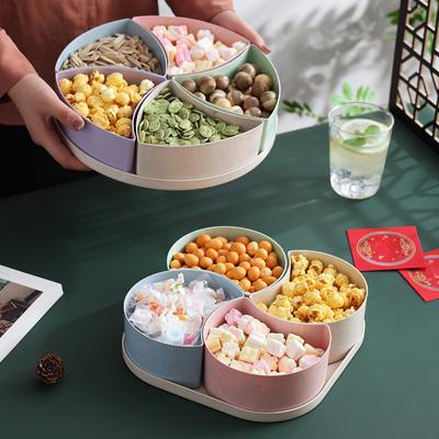 Блюдо из пшеничной соломы, поднос для хранения еды с крышкой, 4/5 отделений, поднос для сервировки тарелок для закусок, сухофруктов, конфет, орехов
