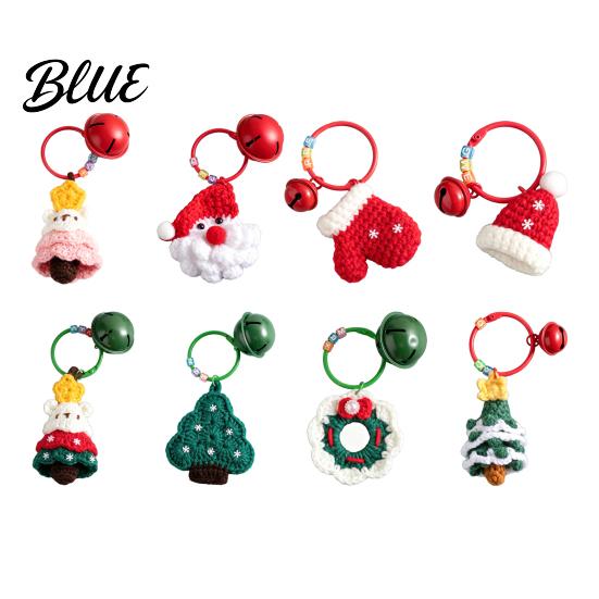 Handcrafted Yarn Accessory Crochet Christmas Keychain with Bell Handmade Tree Hat Glove Wreath Key Ring Pendant Holiday Bag Charm for Backpack,