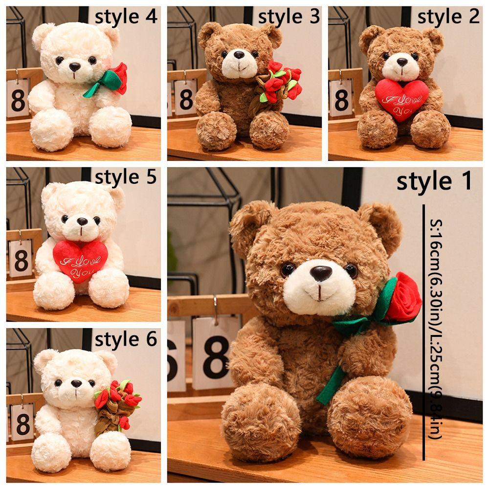 Red Heart Bear Plush Toy 16/25CM Bear Wear Rose Doll Creative Love Bear Doll Home Decoration