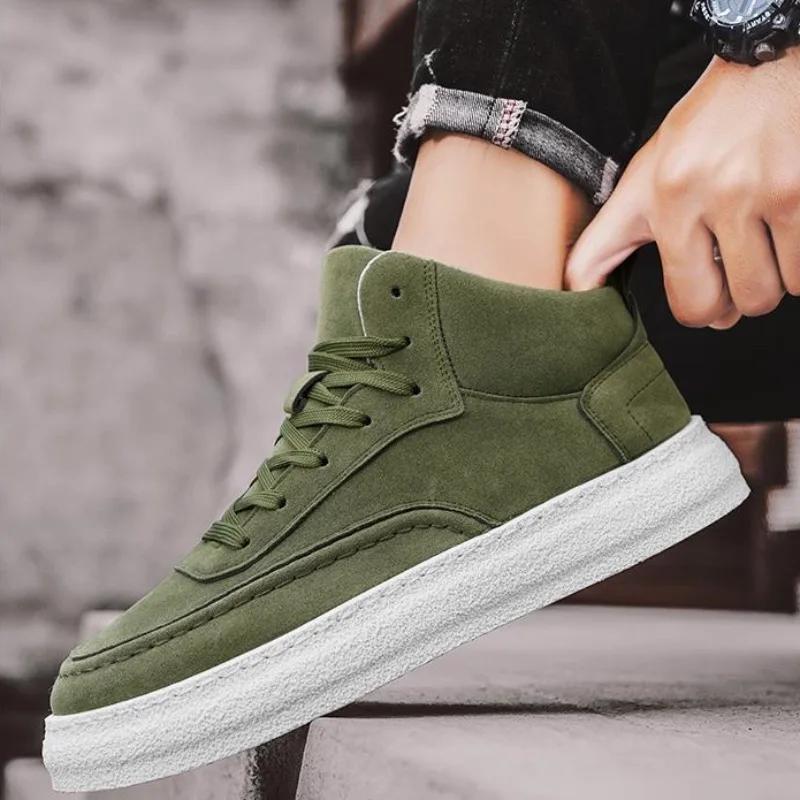 Men's High Top Sneakers Autumn New Suede Casual Shoes for Men Lace Up Platform Vulcanized Shoes Tenis Shoes Zapatillas De Hombre