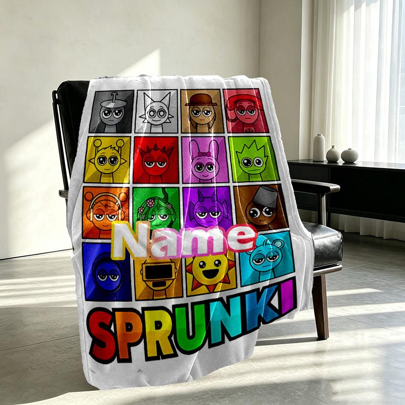 Custom Name Personalized Sprunki Game Print Blanket, Home Decor, Bedroom, Sofa, Camping, Couch, Gifts for Birthday Christmas