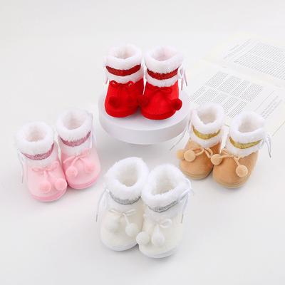 Теплая детская обувь, зимние сапоги, хлопковая обувь с бантом на шнуровке, мягкая и удобная детская обувь